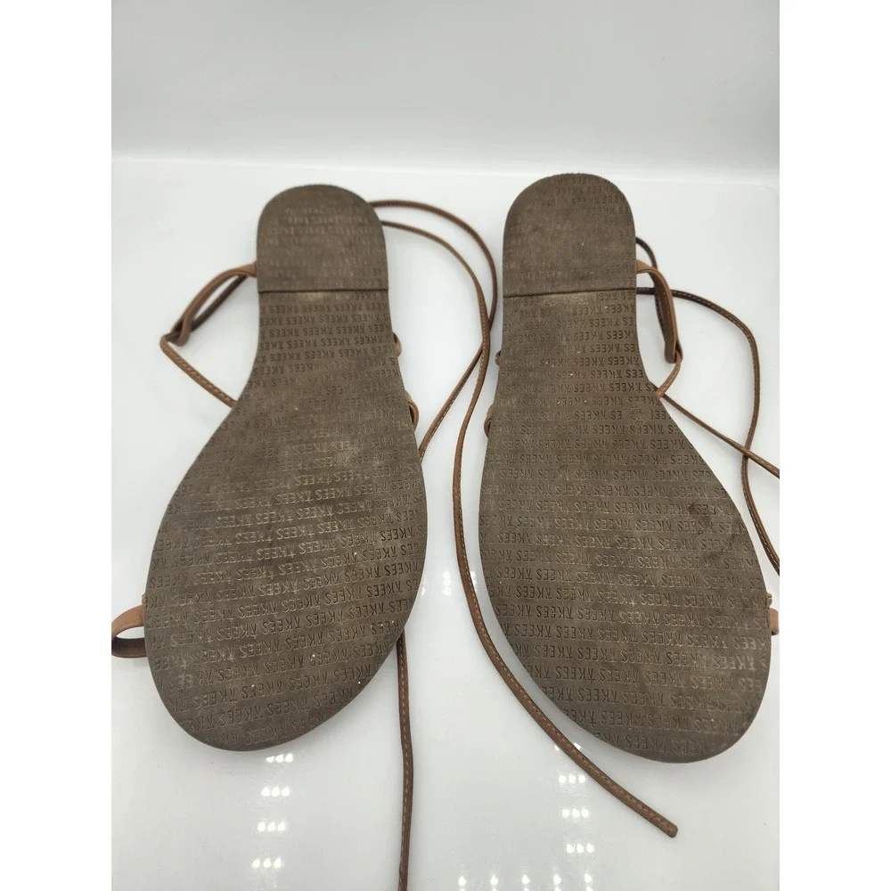 TKEES Jo Leather Lace Up Sandals Tan Brown Toe Loop Flat Ankle Tie Size 10 41